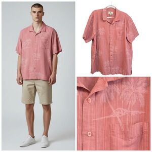 Solitude Linen Cotton Blend Short Sleeve Button Down Shirt Palm‎ Tree Mens L